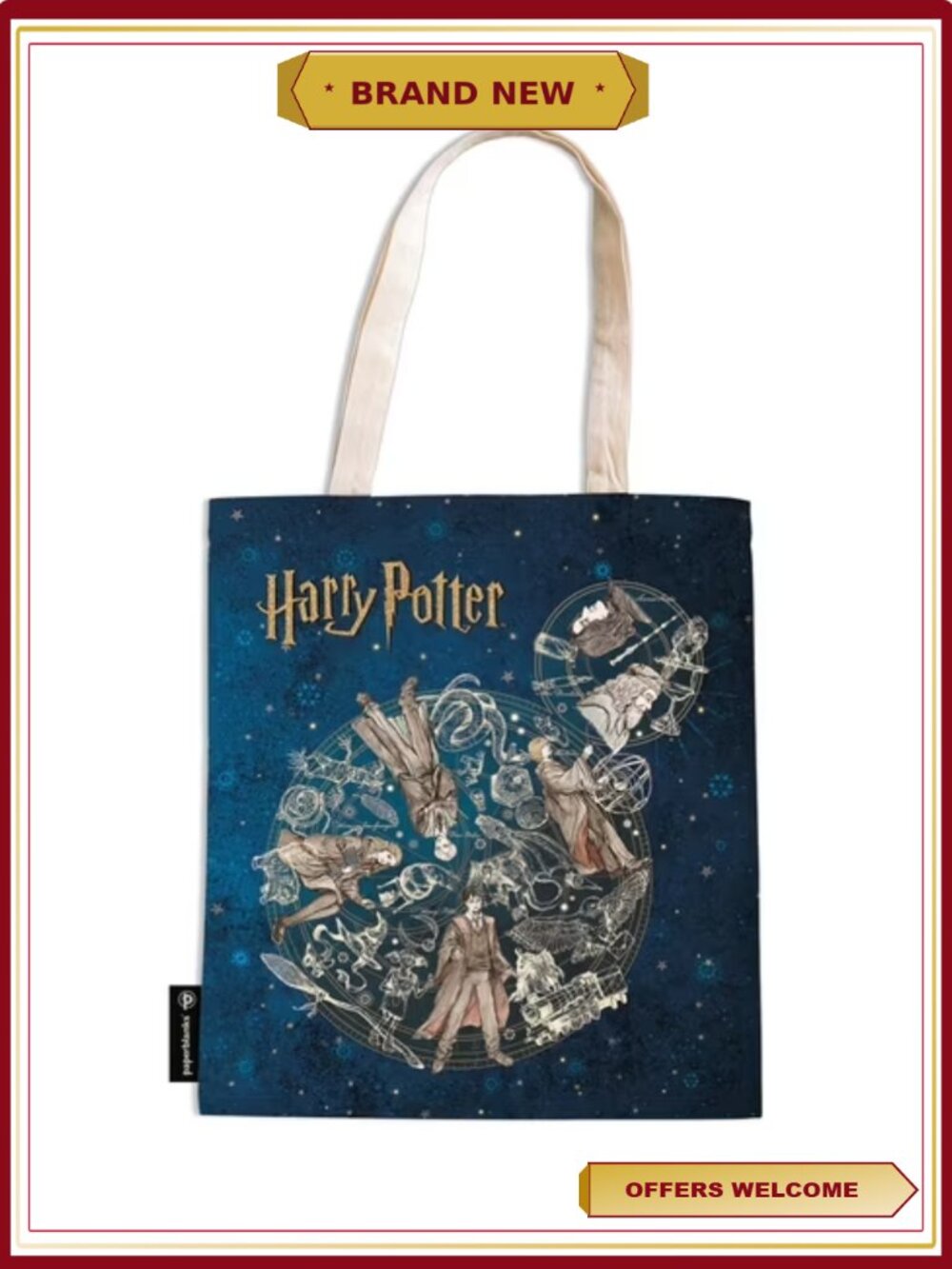 Harry Potter Hogwarts Tote Bag Cotton Canvas with Interior Zipper Pocket - Picture 1 of 1